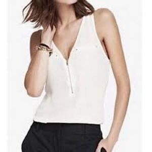 Express Cream Sleeveless Zip Front Blouse Size SP Lightweight Chic Work Casual T